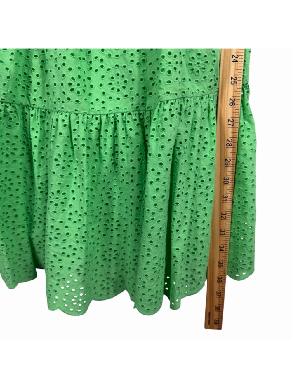 Lilly Pulitzer Eyelet Dress Green Smocked Ruffle Summer Boho Size Women's Size 4 - Picture 9 of 10